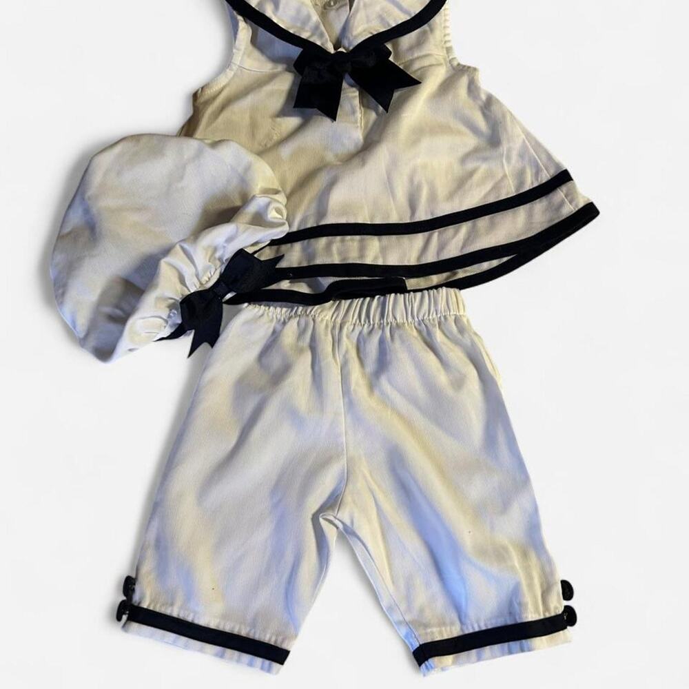 Vintage 3-6 months 3-piece baby girl nautical sailor outfit coastal beach